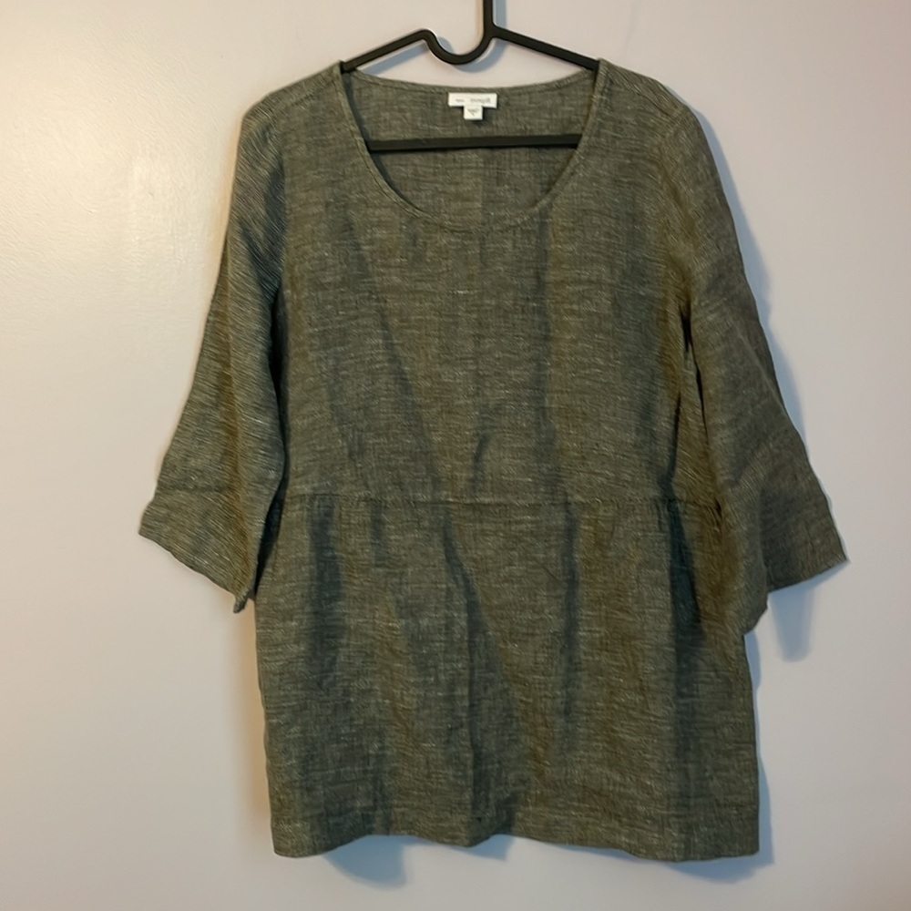 J. Jill PureJill Linen Oversized Lagenlook Peplum Shirt Blouse 3/4 sleeve size S